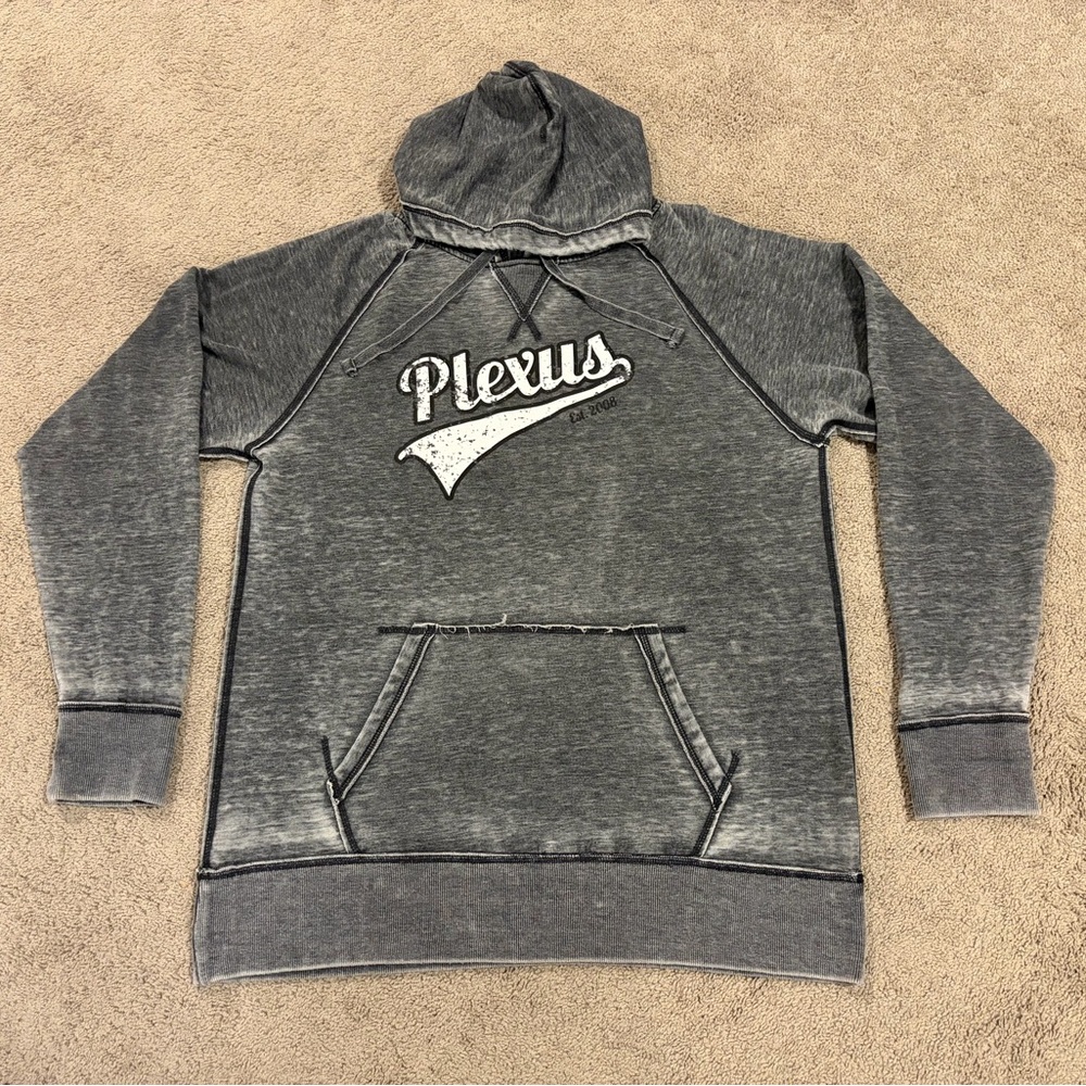 J. America P L E X U S Est. 2008 Logo Gray Pullover Hoodie Drawstring Unisex XL